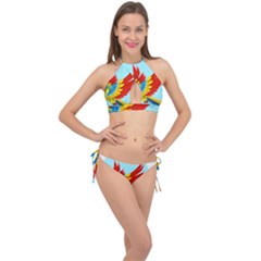 Parrot Animal Bird Wild Zoo Fauna Cross Front Halter Bikini Set by Sapixe