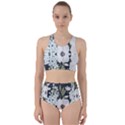 White vintage Florals Racer Back Bikini Set View1