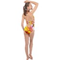 Big colorful tropical yellow and purple  Halter Front Plunge Swimsuit View2