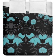 Blue Green Back Ground Floral Pattern Duvet Cover Double Side (king Size) by flipstylezfashionsLLC