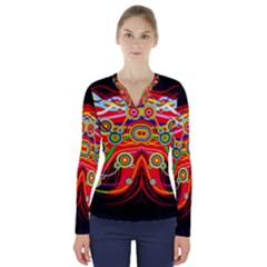 Colorful Artistic Retro Stringy Colorful Design V-neck Long Sleeve Top by flipstylezfashionsLLC