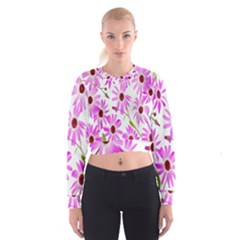 Pink Purple Daisies Design Flowers Cropped Sweatshirt by Nexatart