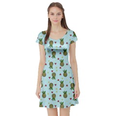 Pineapple Watermelon Fruit Lime Short Sleeve Skater Dress by Nexatart