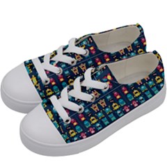 Funny Monsters In Blue Background Kids  Low Top Canvas Sneakers by flipstylezfashionsLLC