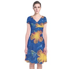 Dusk Flowers Short Sleeve Front Wrap Dress by lwdstudio