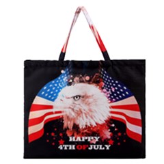 Independence Day, Eagle With Usa Flag Zipper Large Tote Bag by FantasyWorld7