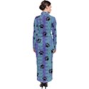 Footprints Cat Black On Batik Pattern Teal Violet Turtleneck Maxi Dress View2