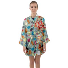 Hipster Triangles And Funny Cats Cut Pattern Long Sleeve Kimono Robe by EDDArt