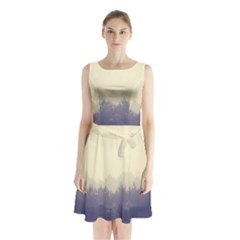 Cloudy Foggy Forest With Pine Trees Sleeveless Waist Tie Chiffon Dress by genx