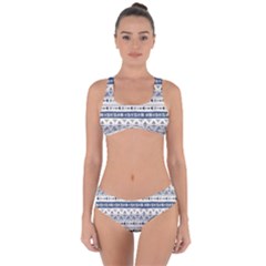 Native American Ornaments Watercolor Pattern Blue Criss Cross Bikini Set by EDDArt