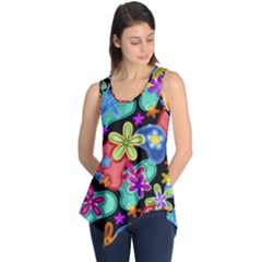 Colorful Retro Flowers Fractalius Pattern 1 Sleeveless Tunic by EDDArt