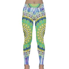 Power Mandala Sun Blue Green Yellow Lilac Classic Yoga Leggings by EDDArt