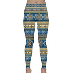 Vintage Border Wallpaper Pattern Blue Gold Classic Yoga Leggings by EDDArt