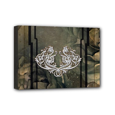 Wonderful Decorative Dragon On Vintage Background Mini Canvas 7  X 5  by FantasyWorld7