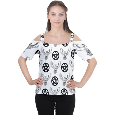 Owls And Pentacles Cutout Shoulder Tee by IIPhotographyAndDesigns