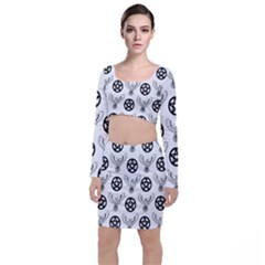 Owls And Pentacles Long Sleeve Crop Top & Bodycon Skirt Set by IIPhotographyAndDesigns