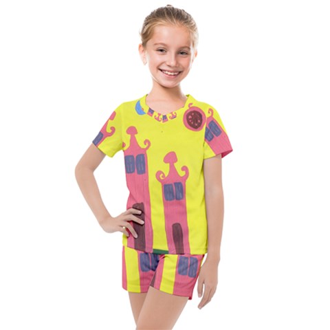 Three Houses Saying Ohhhh Kids  Mesh Tee And Shorts Set by snowwhitegirl