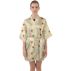 Beige Heart Cherries Quarter Sleeve Kimono Robe by snowwhitegirl
