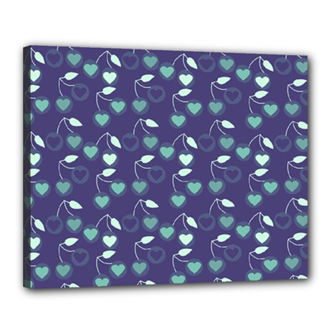 Heart Cherries Blue Canvas 20  X 16  by snowwhitegirl