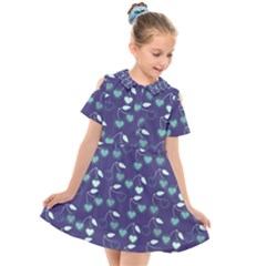 Heart Cherries Blue Kids  Short Sleeve Shirt Dress by snowwhitegirl