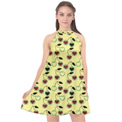 Yellow Heart Cherries Halter Neckline Chiffon Dress  by snowwhitegirl