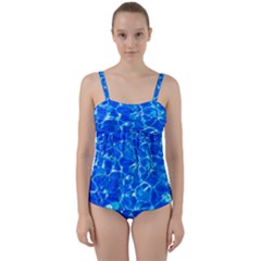 Blue Clear Water Texture Twist Front Tankini Set by FunnyCow