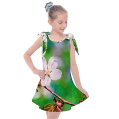 Sakura Flowers On Green Kids  Tie Up Tunic Dress by FunnyCow
