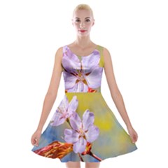 Sakura Flowers On Yellow Velvet Skater Dress by FunnyCow