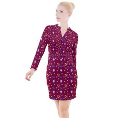 Cakes And Sundaes Red Button Long Sleeve Dress by snowwhitegirl