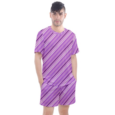 Violet Diagonal Lines Men s Mesh Tee And Shorts Set by snowwhitegirl