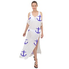 Royal Anchors On White Maxi Chiffon Cover Up Dress by snowwhitegirl