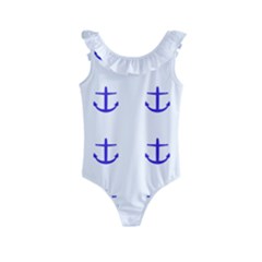 Royal Anchors On White Kids  Frill Swimsuit by snowwhitegirl