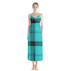 Aqua Plaid Button Up Chiffon Maxi Dress by snowwhitegirl