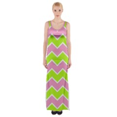 Zigzag Chevron Pattern Green Pink Maxi Thigh Split Dress by snowwhitegirl