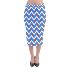 Zigzag Chevron Pattern Blue Grey Velvet Midi Pencil Skirt by snowwhitegirl