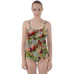 Fruit Blossom Gray Twist Front Tankini Set by snowwhitegirl