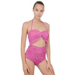 Knitted Wool Bright Pink Scallop Top Cut Out Swimsuit by snowwhitegirl