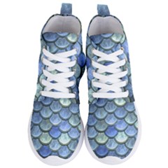 Blue Mermaid Scale Women s Lightweight High Top Sneakers by snowwhitegirl