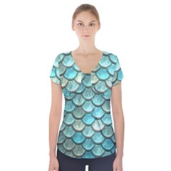 Aqua Mermaid Scale Short Sleeve Front Detail Top by snowwhitegirl