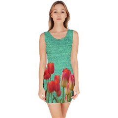 Green Denim Flowers Bodycon Dress by snowwhitegirl