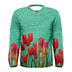 Green Denim Flowers Men s Long Sleeve Tee by snowwhitegirl