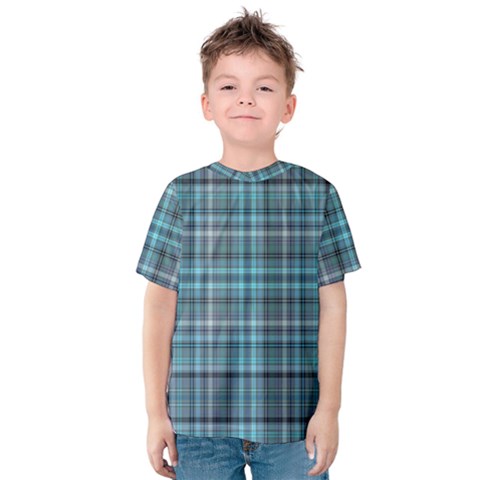 Teal Plaid Kids  Cotton Tee by snowwhitegirl