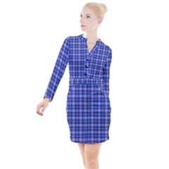 Blue Teal Plaid Button Long Sleeve Dress by snowwhitegirl