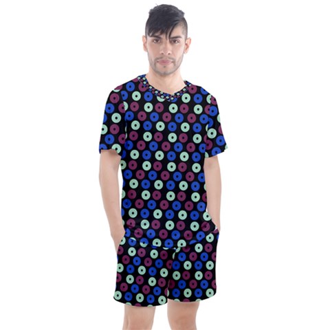 Eye Dots Blue Magenta Men s Mesh Tee And Shorts Set by snowwhitegirl