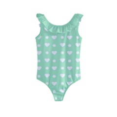 Hearts Dots Green Kids  Frill Swimsuit by snowwhitegirl