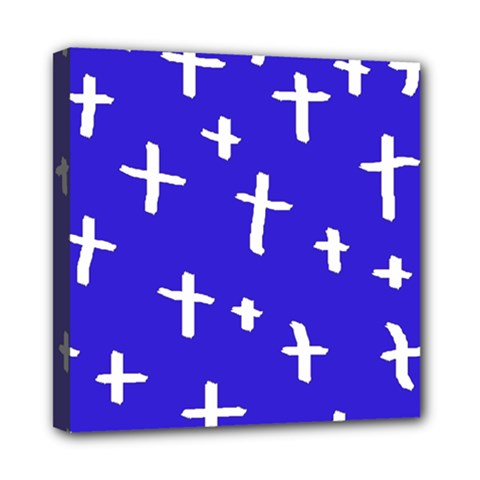 Blue White Cross Mini Canvas 8  X 8  by snowwhitegirl