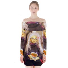 Eating Lunch Long Sleeve Off Shoulder Dress by snowwhitegirl