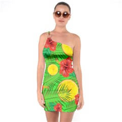 Orange Tropics Green One Soulder Bodycon Dress by snowwhitegirl