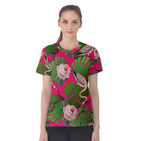 Flamingo Floral Pink Women s Cotton Tee by snowwhitegirl