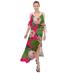 Flamingo Floral Pink Maxi Chiffon Cover Up Dress by snowwhitegirl